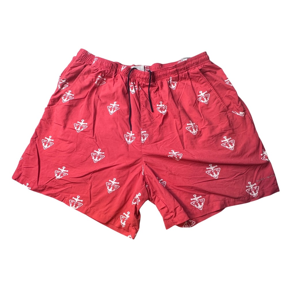 Columbia Swim Trunks Mens XXL Red PFG Anchor Print Performance Fishing Shorts 6"